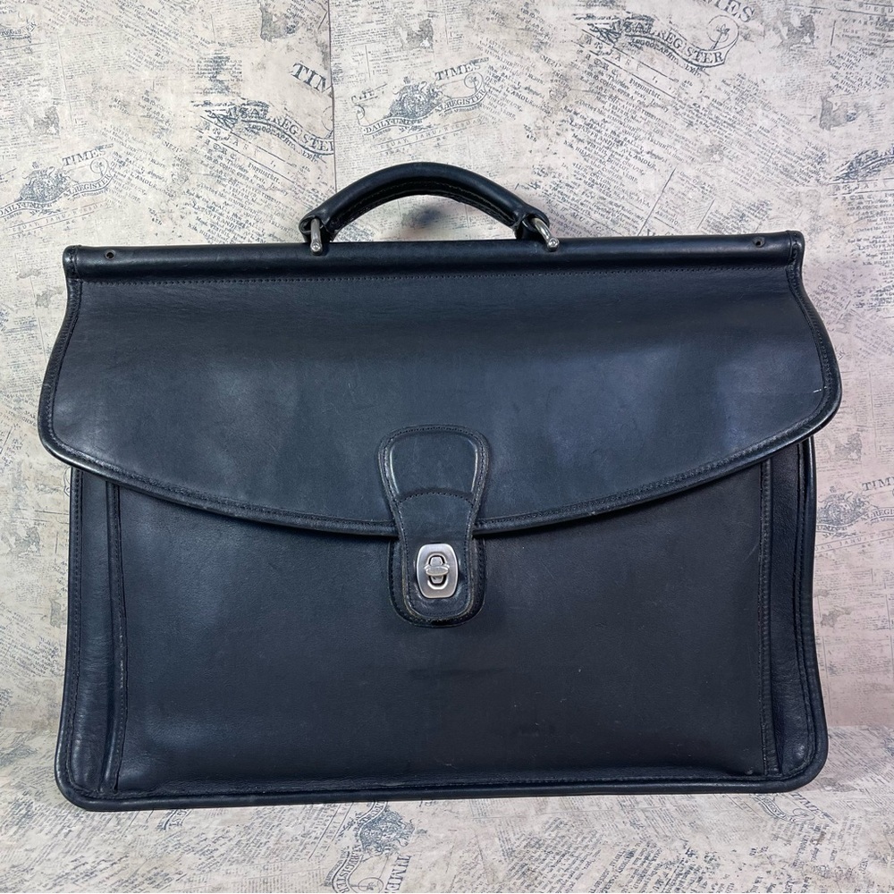 Vintage 90s COACH Beekman Briefcase 5266 Black Glove-Tanned Leather Messenger Ba